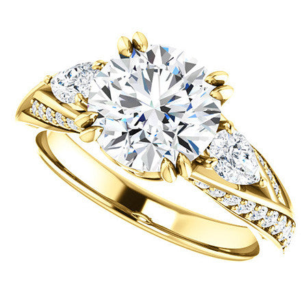 Round Moissanite & Pear Gemstone Engagement Ring