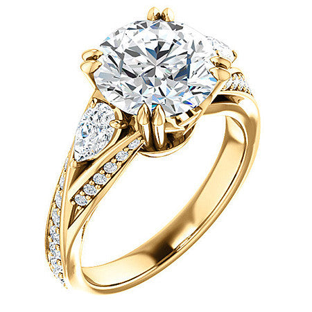 Round Moissanite & Pear Gemstone Engagement Ring