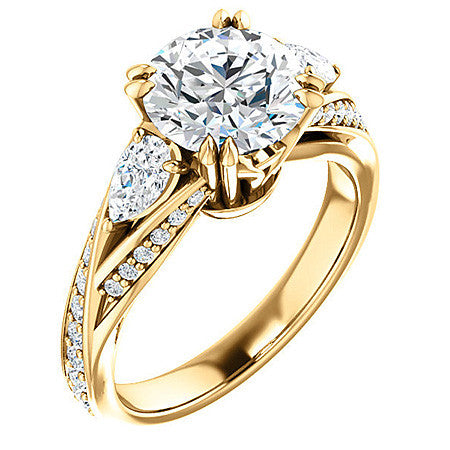 Round Moissanite & Pear Gemstone Engagement Ring