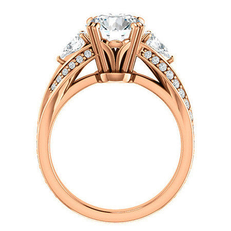Round Moissanite & Pear Gemstone Engagement Ring
