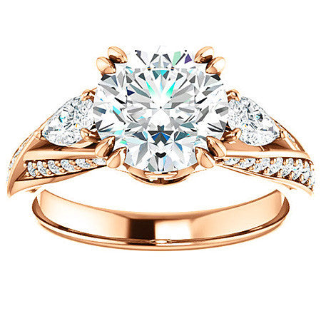 Round Moissanite & Pear Gemstone Engagement Ring