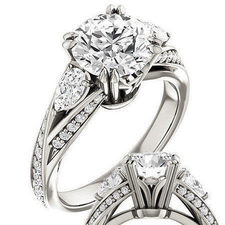 Round Moissanite & Pear Gemstone Engagement Ring