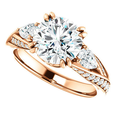 Round Moissanite & Pear Gemstone Engagement Ring