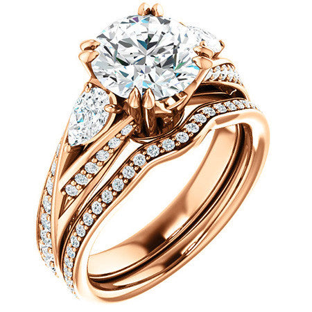 Round Moissanite & Pear Gemstone Engagement Ring