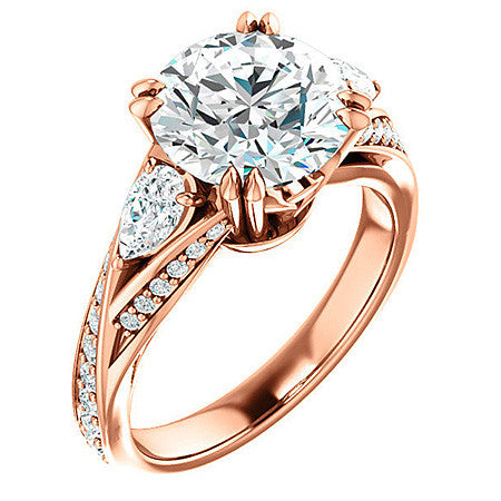 Round Moissanite & Pear Gemstone Engagement Ring