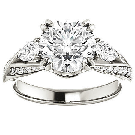 Round Moissanite & Pear Gemstone Engagement Ring