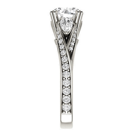 Round Moissanite & Pear Gemstone Engagement Ring