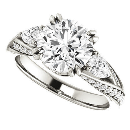 Round Moissanite & Pear Gemstone Engagement Ring