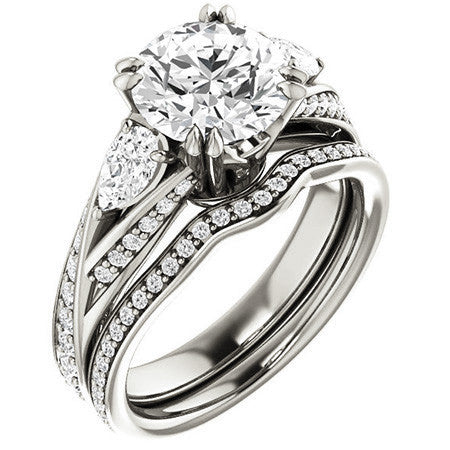 Round Moissanite & Pear Gemstone Engagement Ring
