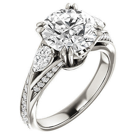 Round Moissanite & Pear Gemstone Engagement Ring