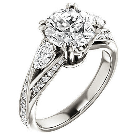 Round Moissanite & Pear Gemstone Engagement Ring