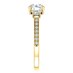 Round Three-Stone Moissanite Cathedral Engagement Ring