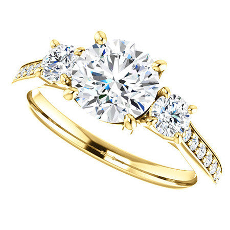 Round Three-Stone Moissanite Cathedral Engagement Ring