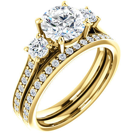 Round Three-Stone Moissanite Cathedral Engagement Ring