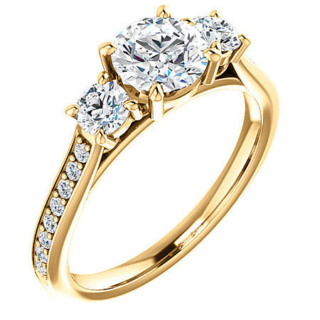 Round Three-Stone Moissanite Cathedral Engagement Ring