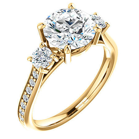 Round Three-Stone Moissanite Cathedral Engagement Ring