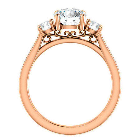 Round Three-Stone Moissanite Cathedral Engagement Ring