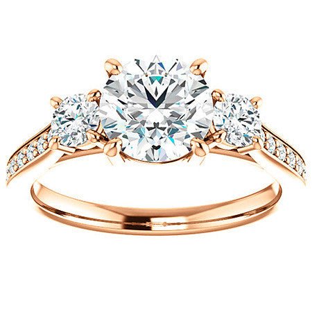 Round Three-Stone Moissanite Cathedral Engagement Ring