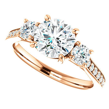 Round Three-Stone Moissanite Cathedral Engagement Ring