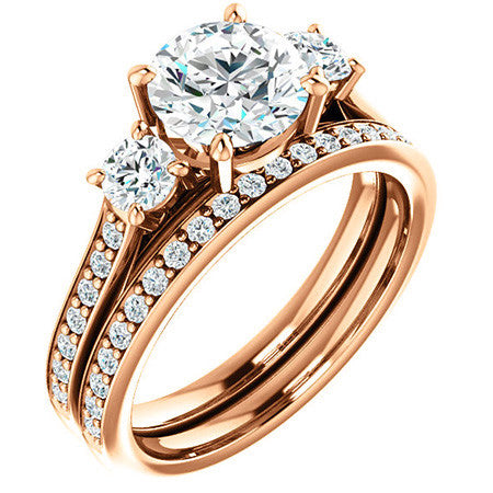 Round Three-Stone Moissanite Cathedral Engagement Ring