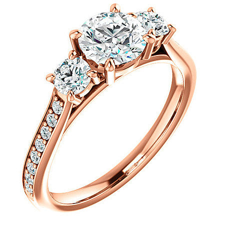 Round Three-Stone Moissanite Cathedral Engagement Ring