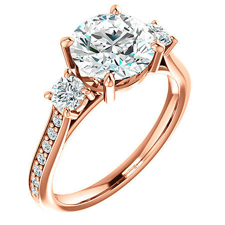 Round Three-Stone Moissanite Cathedral Engagement Ring