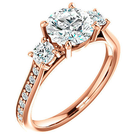 Round Three-Stone Moissanite Cathedral Engagement Ring