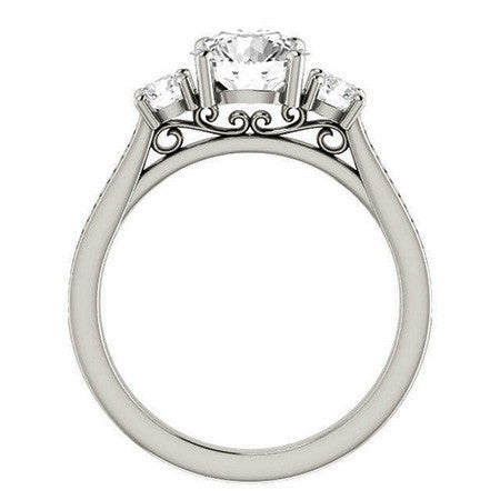 Round Three-Stone Moissanite Cathedral Engagement Ring