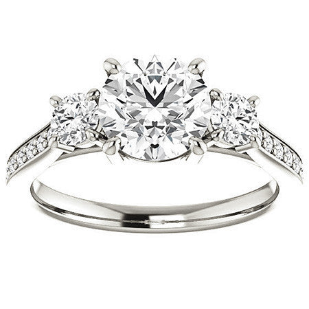 Round Three-Stone Moissanite Cathedral Engagement Ring