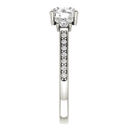 Round Three-Stone Moissanite Cathedral Engagement Ring