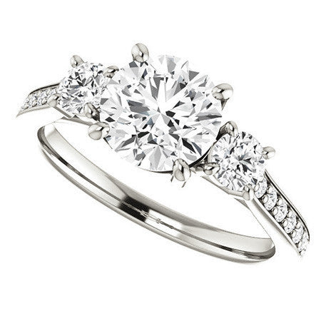 Round Three-Stone Moissanite Cathedral Engagement Ring