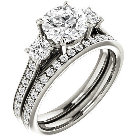Round Three-Stone Moissanite Cathedral Engagement Ring