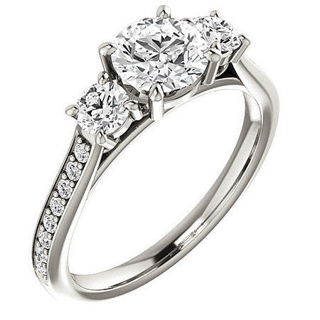 Round Three-Stone Moissanite Cathedral Engagement Ring