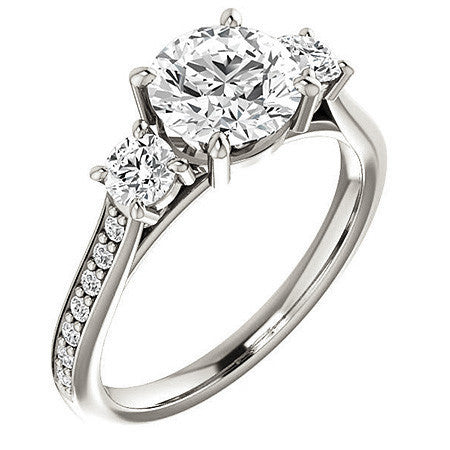 Round Three-Stone Moissanite Cathedral Engagement Ring