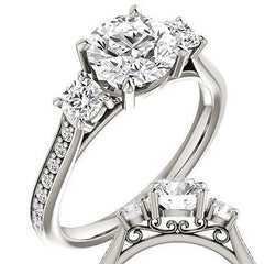 Round Three-Stone Moissanite Cathedral Engagement Ring