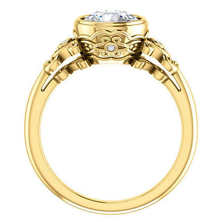 Round Moissanite Bezel Scroll Engagement Ring