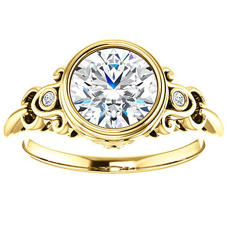 Round Moissanite Bezel Scroll Engagement Ring