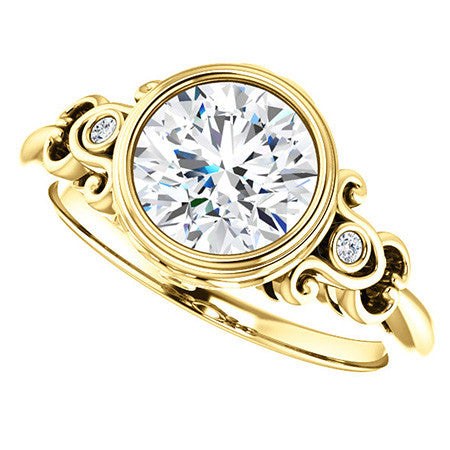 Round Moissanite Bezel Scroll Engagement Ring
