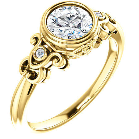 Round Moissanite Bezel Scroll Engagement Ring