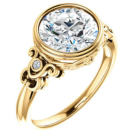 Round Moissanite Bezel Scroll Engagement Ring