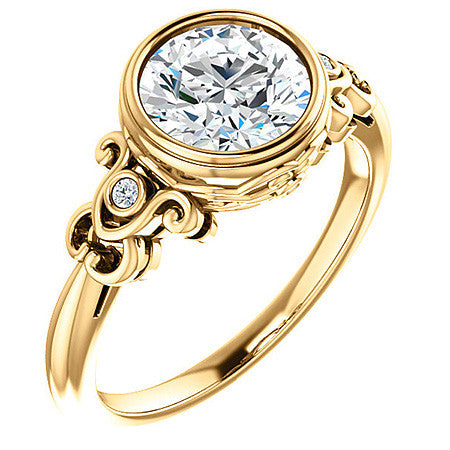Round Moissanite Bezel Scroll Engagement Ring
