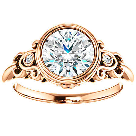 Round Moissanite Bezel Scroll Engagement Ring