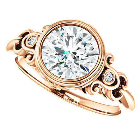 Round Moissanite Bezel Scroll Engagement Ring