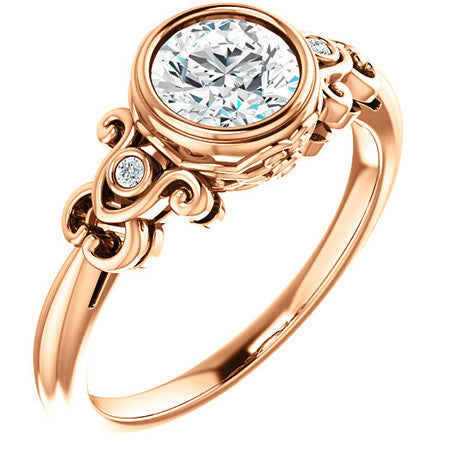 Round Moissanite Bezel Scroll Engagement Ring