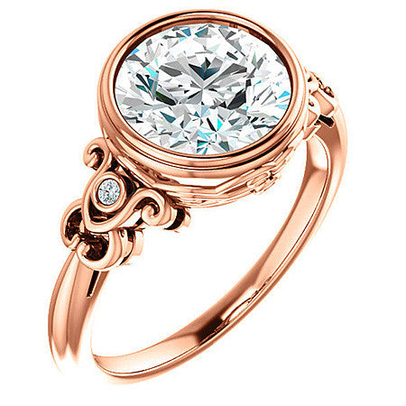 Round Moissanite Bezel Scroll Engagement Ring