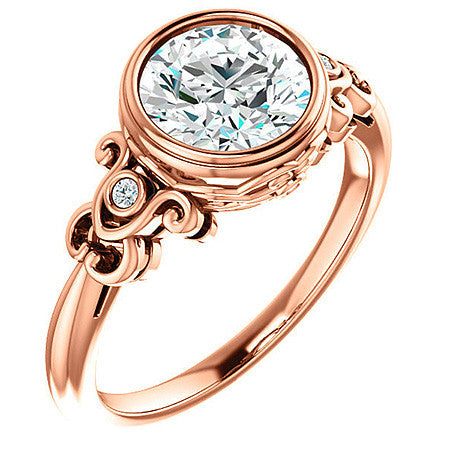 Round Moissanite Bezel Scroll Engagement Ring