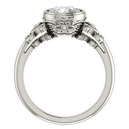 Round Moissanite Bezel Scroll Engagement Ring