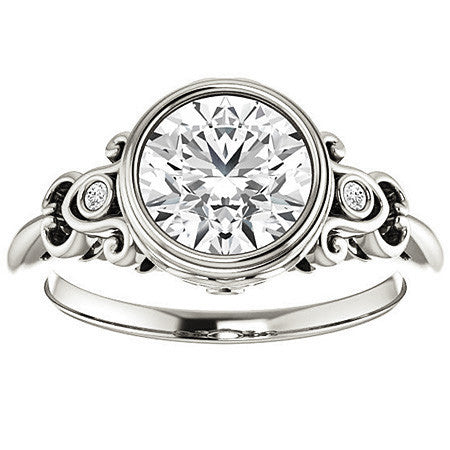 Round Moissanite Bezel Scroll Engagement Ring