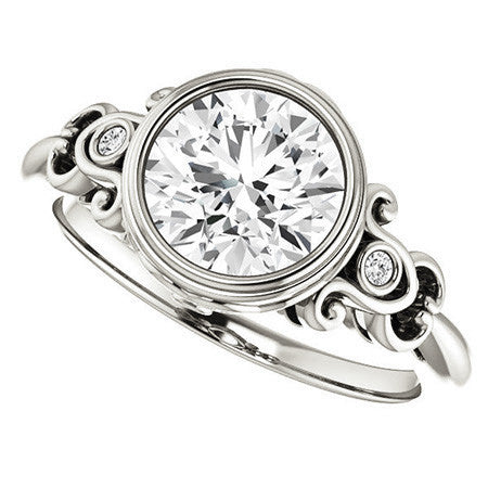 Round Moissanite Bezel Scroll Engagement Ring