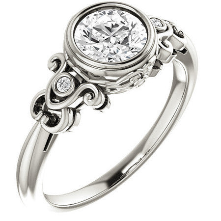 Round Moissanite Bezel Scroll Engagement Ring